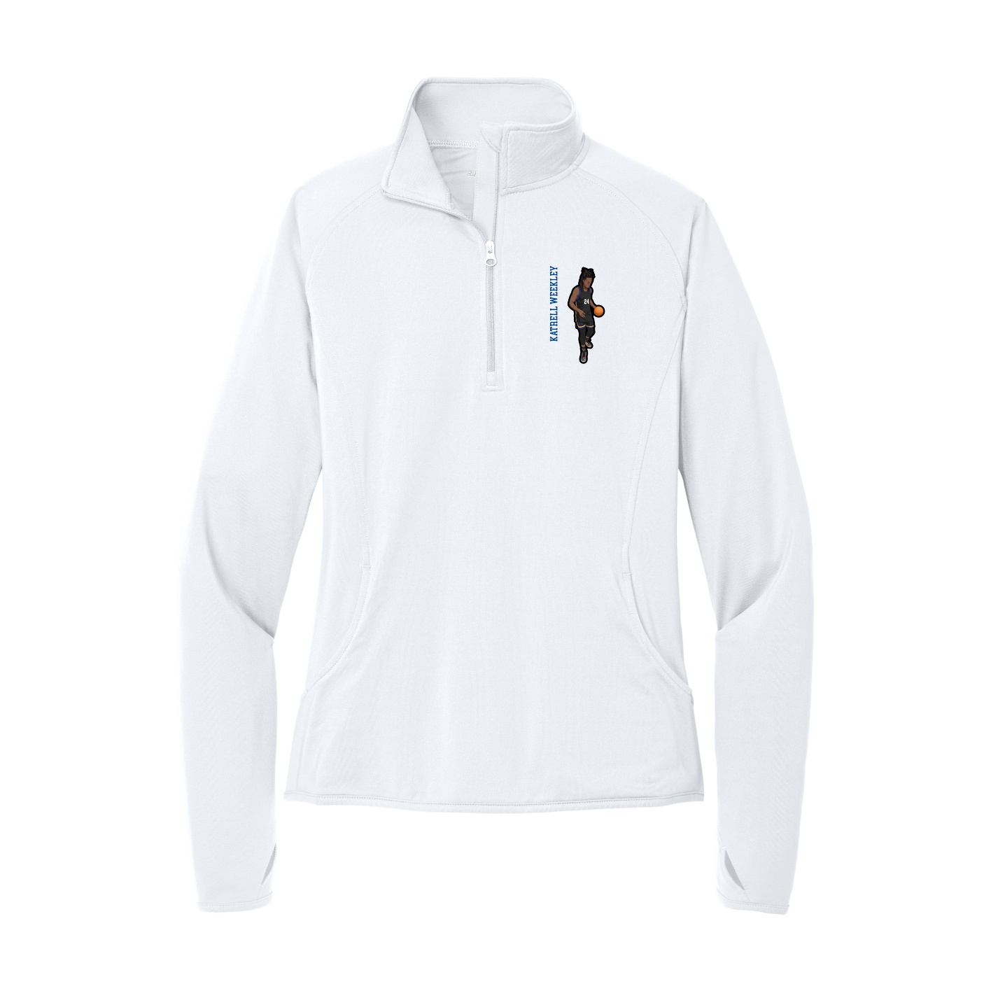 Women's Q-Zip Pullover — Name Vertical in White