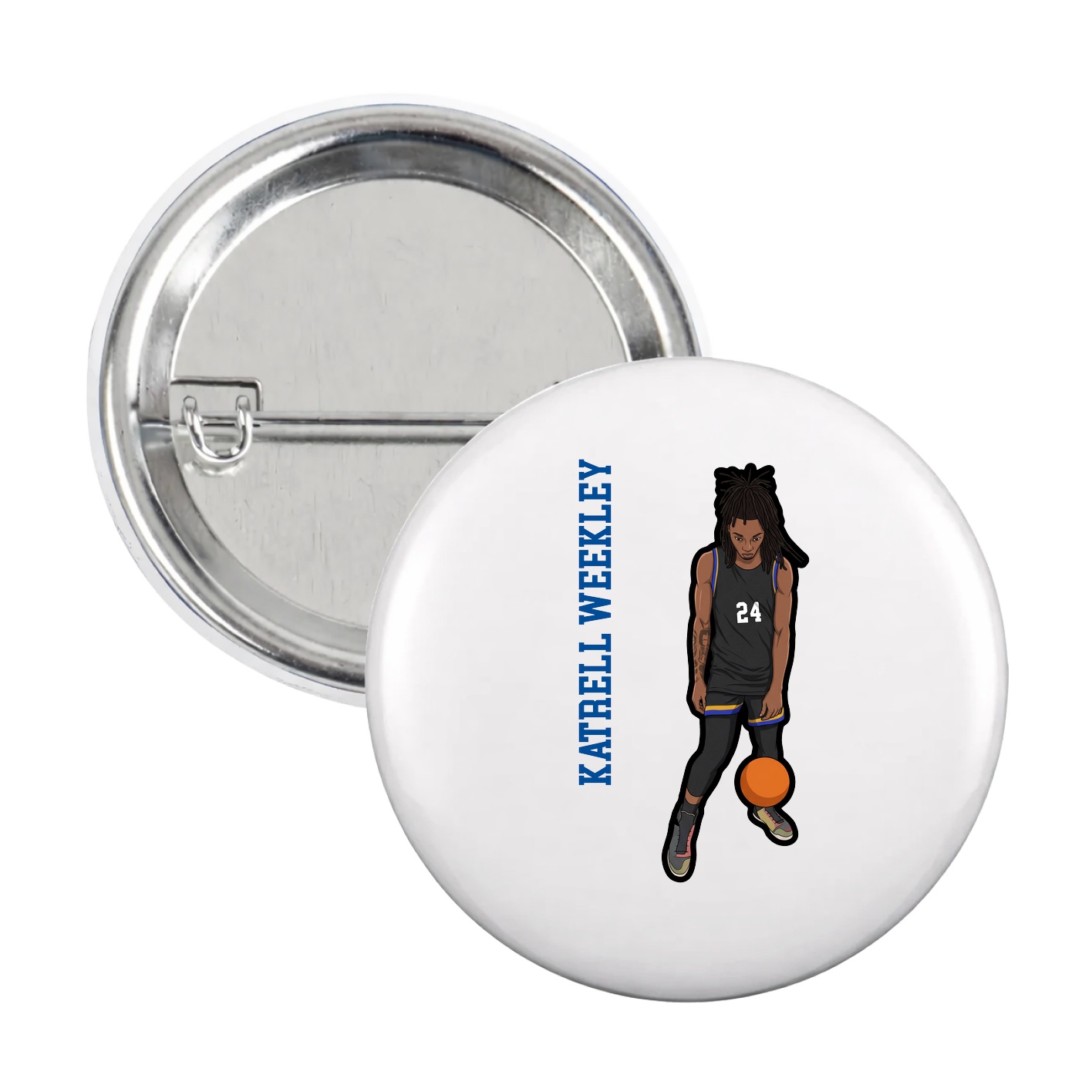Game Day Button — Name Vertical in White
