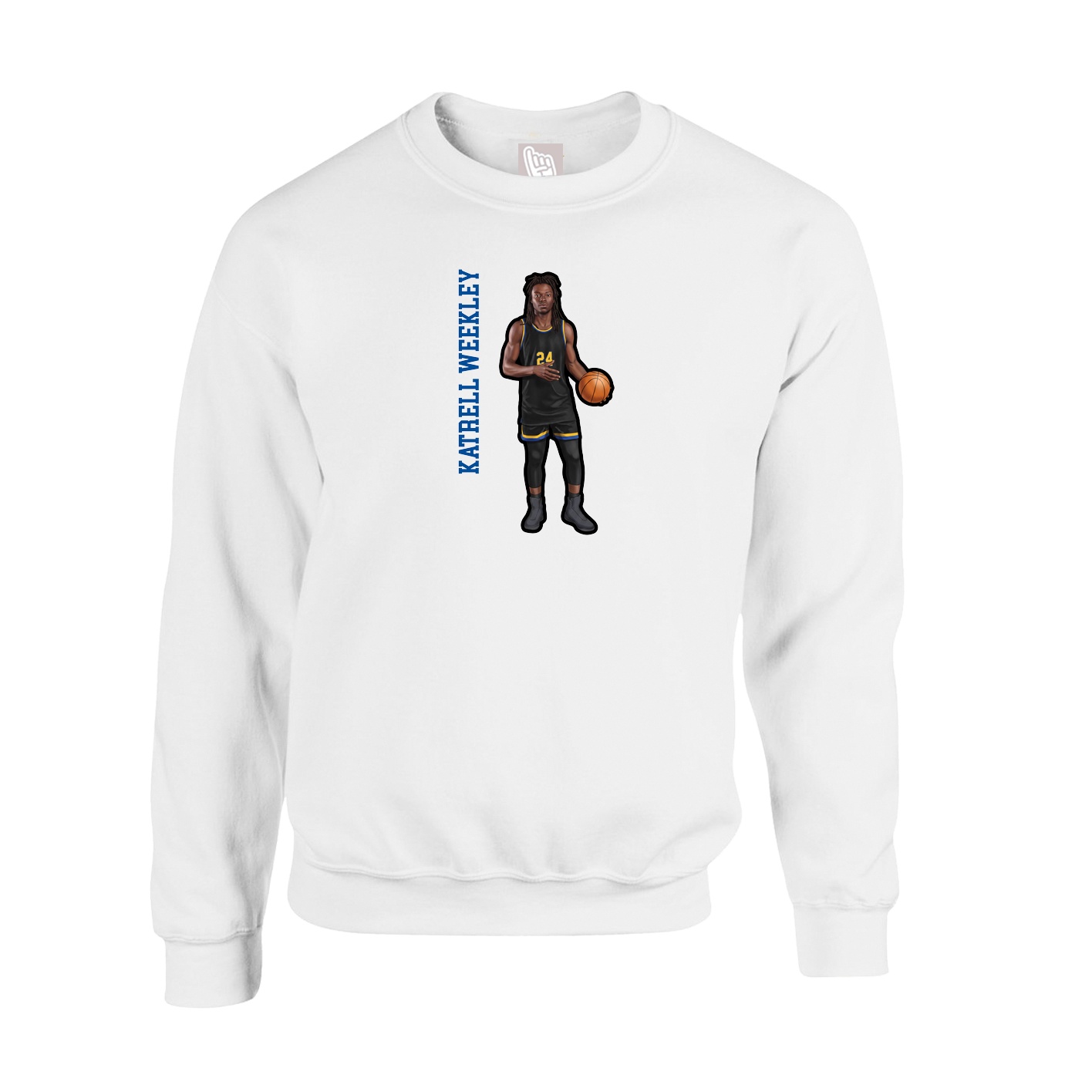 Fleece Crew — Name Vertical in White