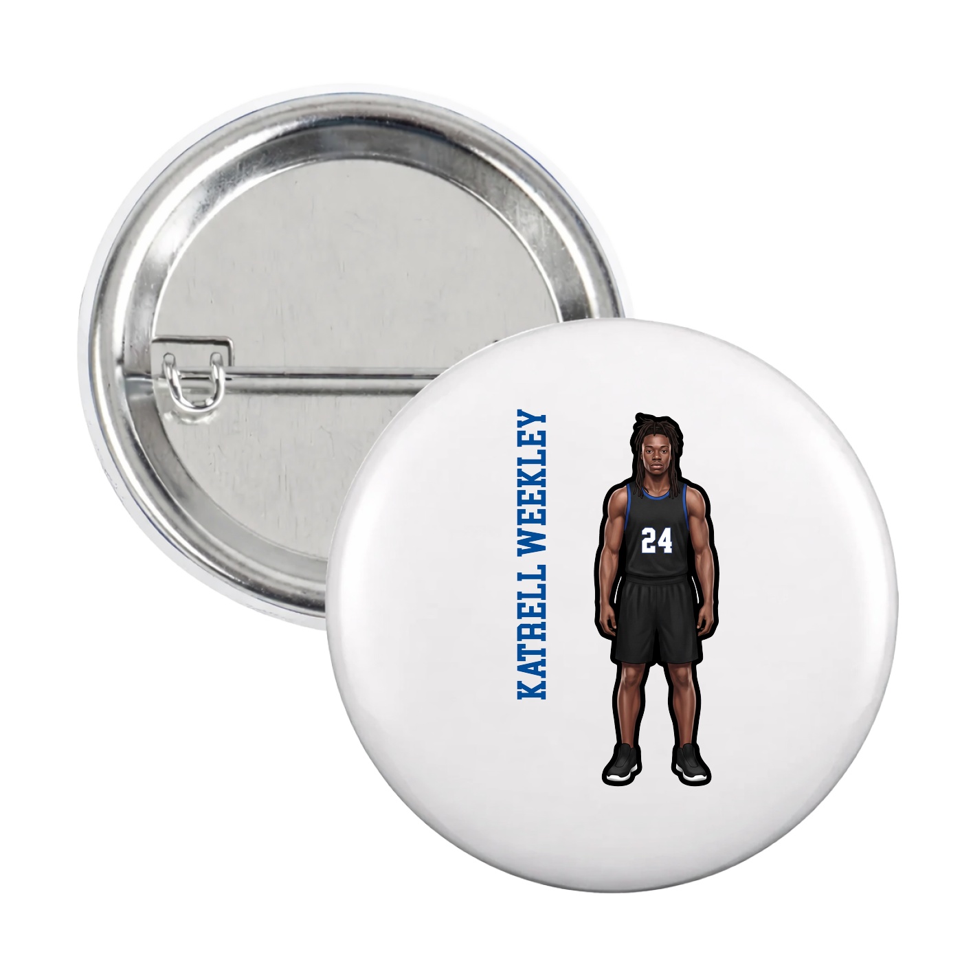 Game Day Button — Name Vertical in White