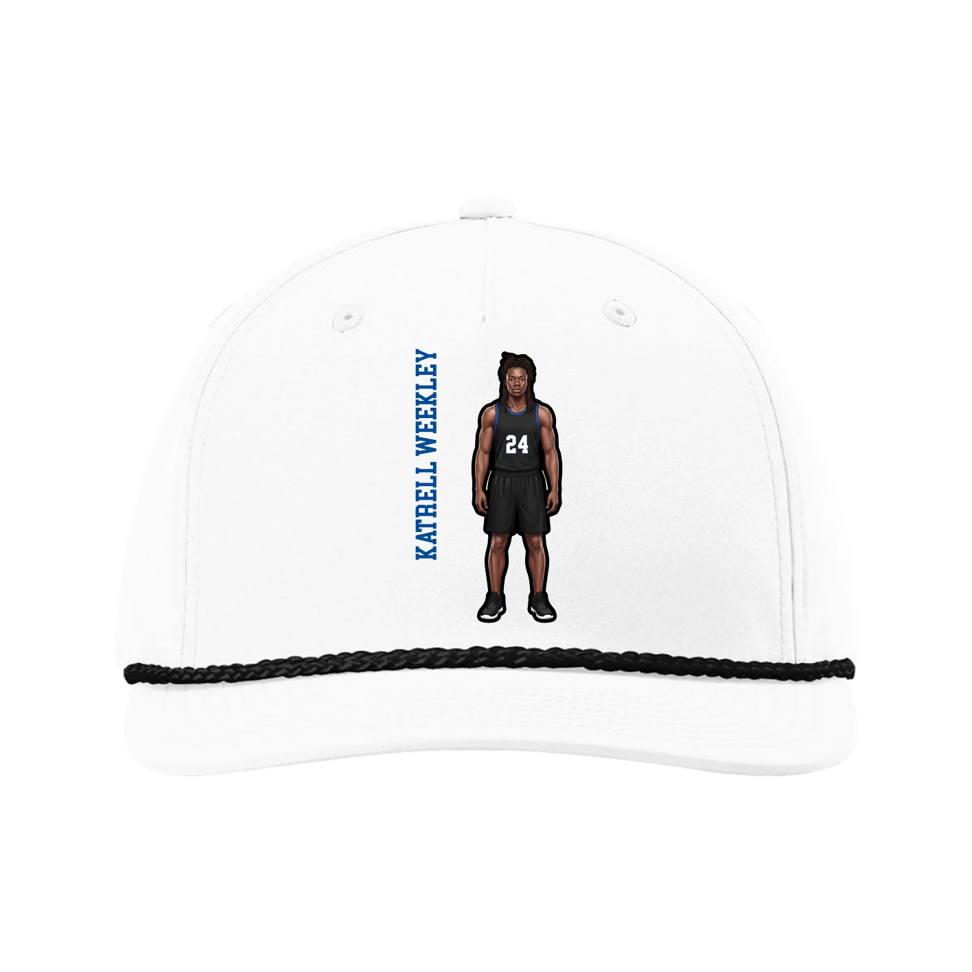 Five-Panel Classic Rope Cap — Name Vertical in White
