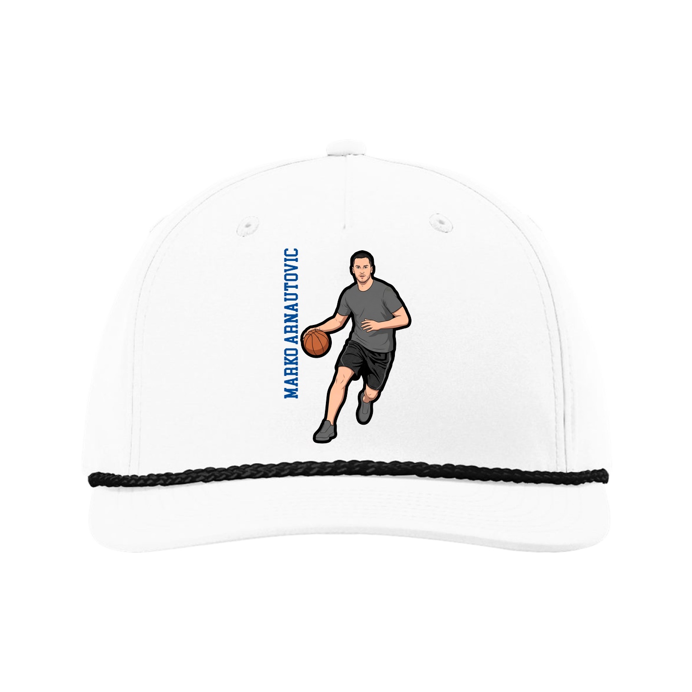 Five-Panel Classic Rope Cap — Name Vertical in White