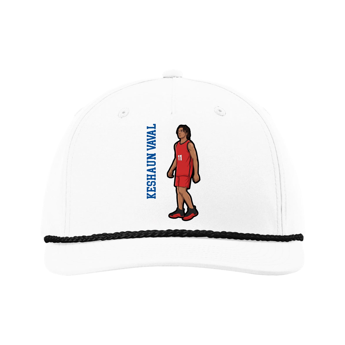 Five-Panel Classic Rope Cap — Name Vertical in White