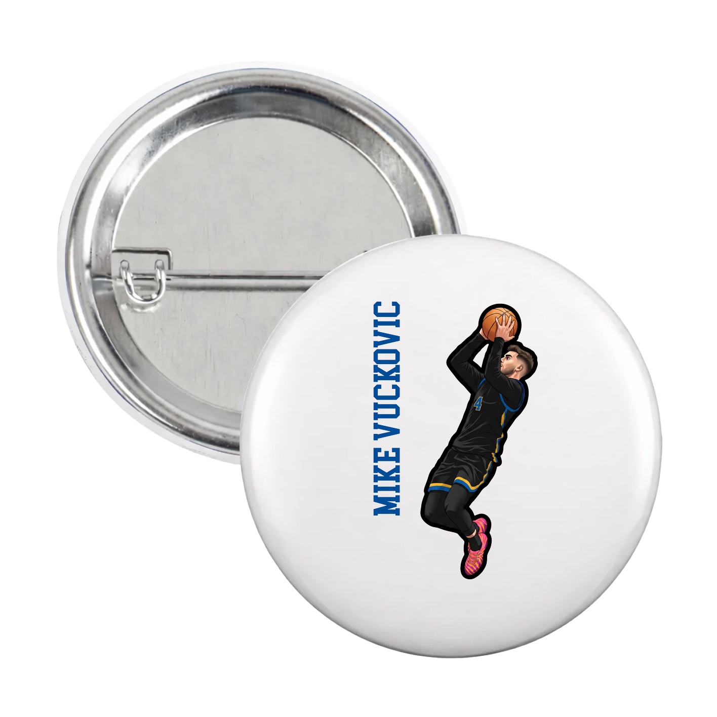 Game Day Button — Name Vertical in White