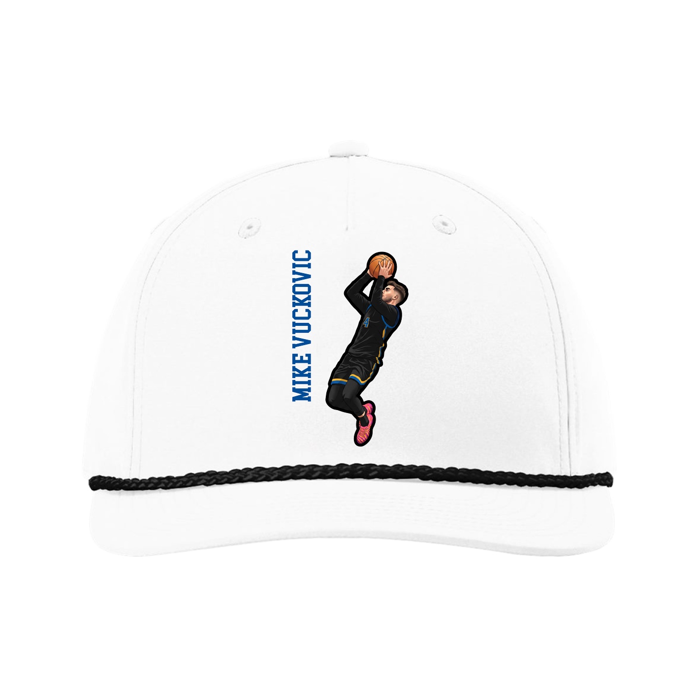 Five-Panel Classic Rope Cap — Name Vertical in White