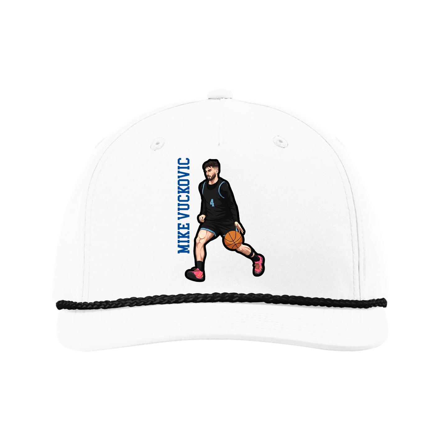 Five-Panel Classic Rope Cap — Name Vertical in White