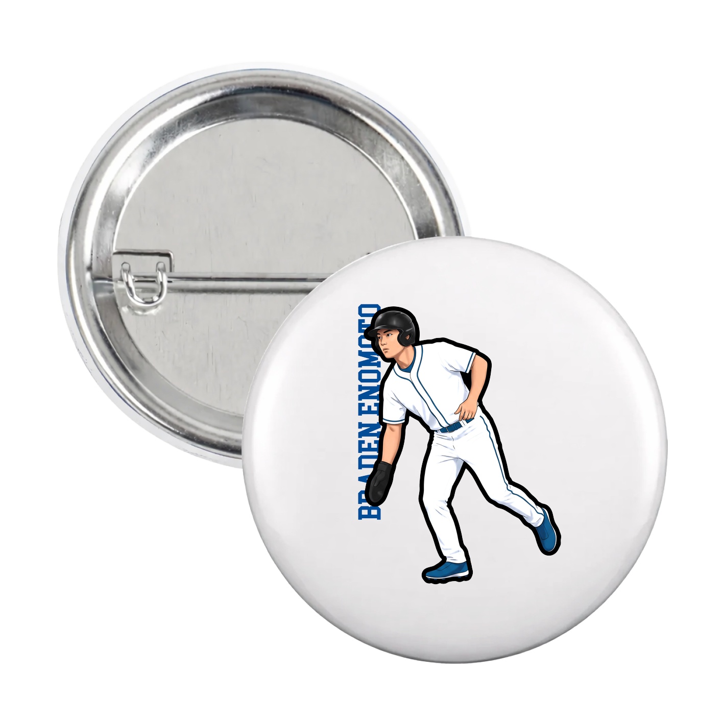 Game Day Button — Name Vertical in White