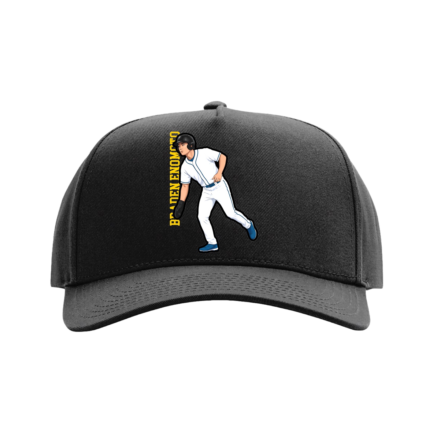 Full Fabric Five-Panel Champ Cap — Name Vertical in Black
