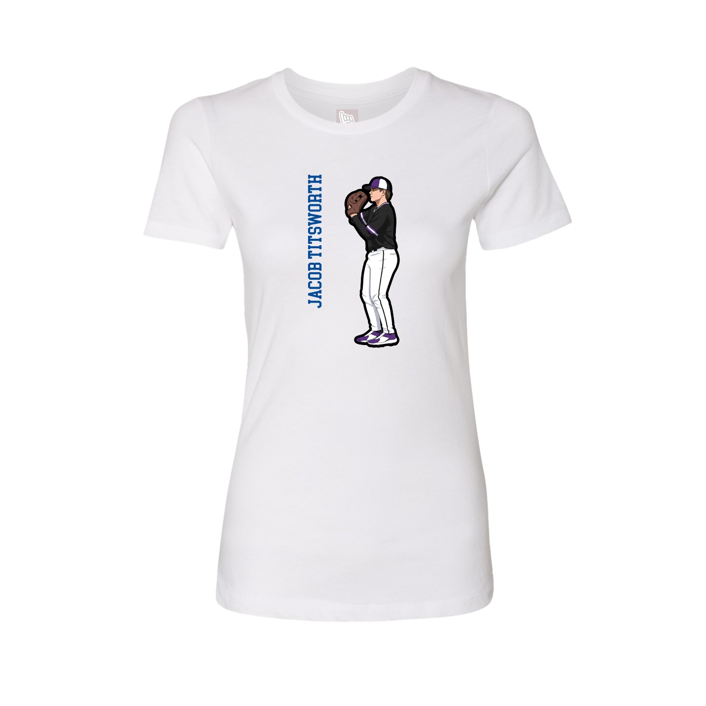 Fitted Women's Tee — Name Vertical in White