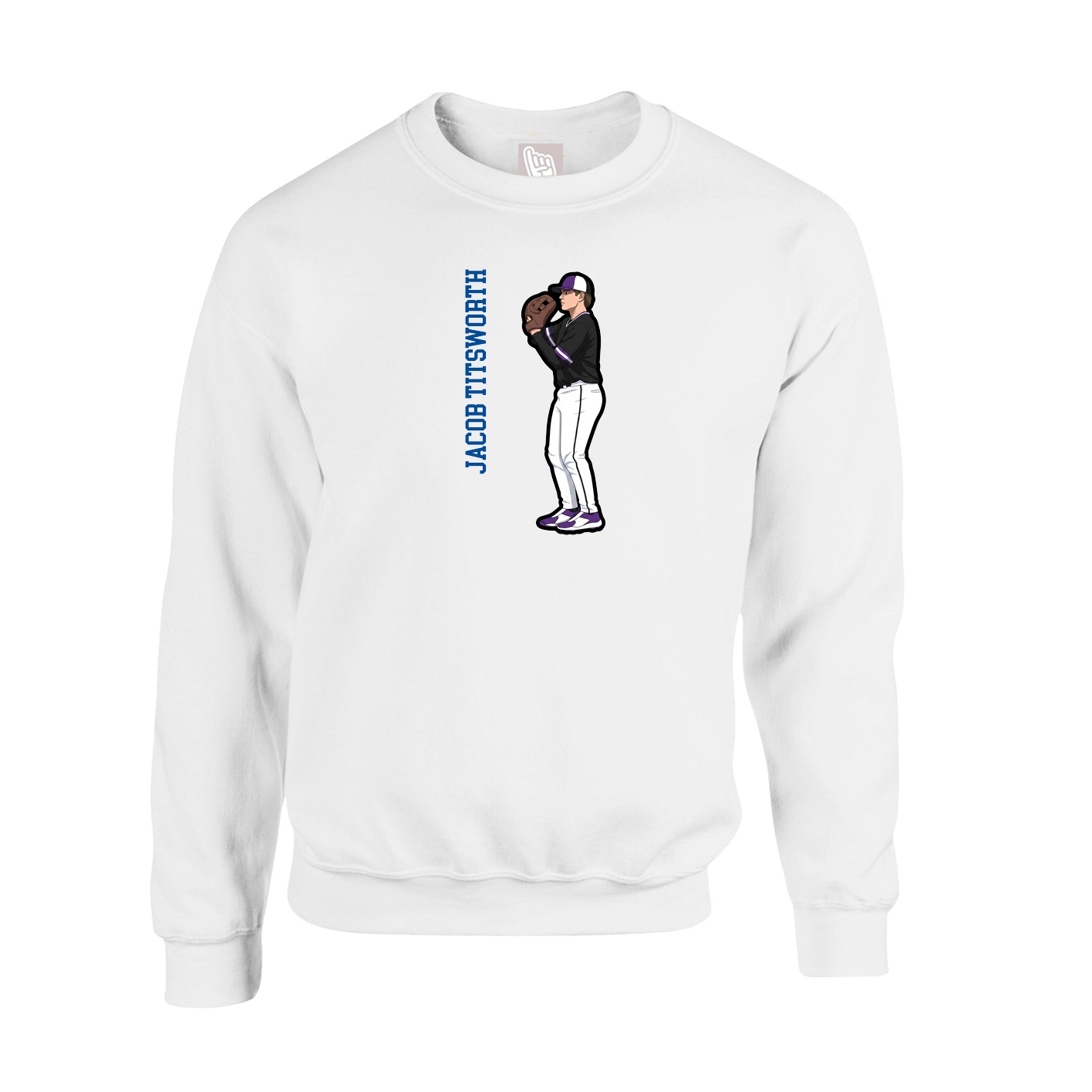 Fleece Crew — Name Vertical in White
