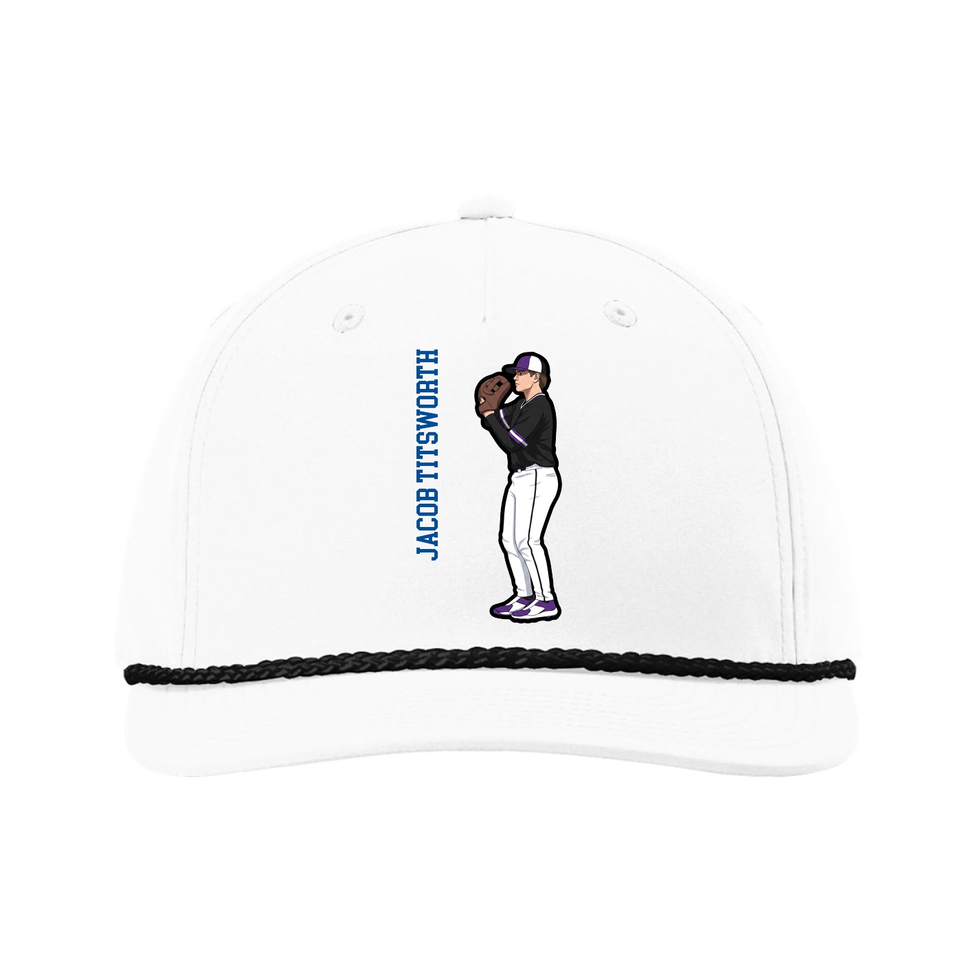 Five-Panel Classic Rope Cap — Name Vertical in White
