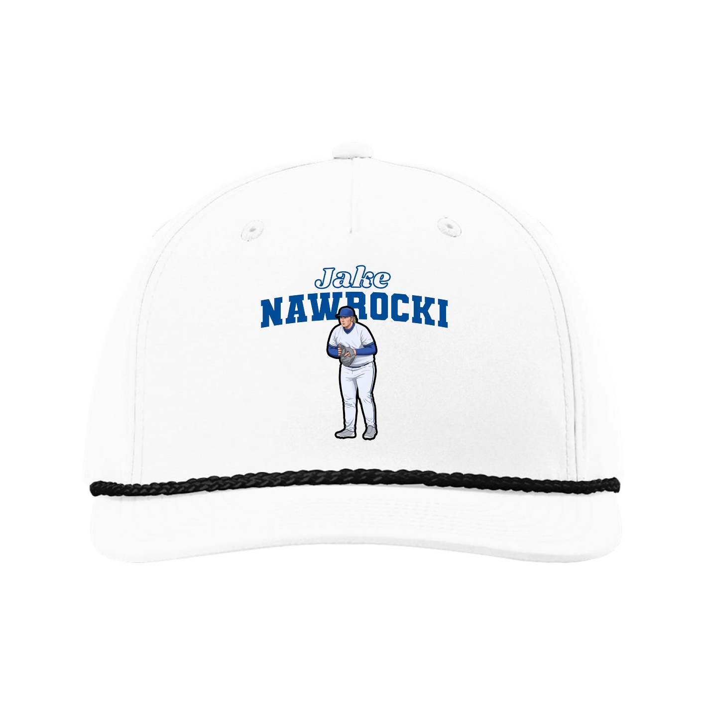 Five-Panel Classic Rope Cap — Name Arch in White