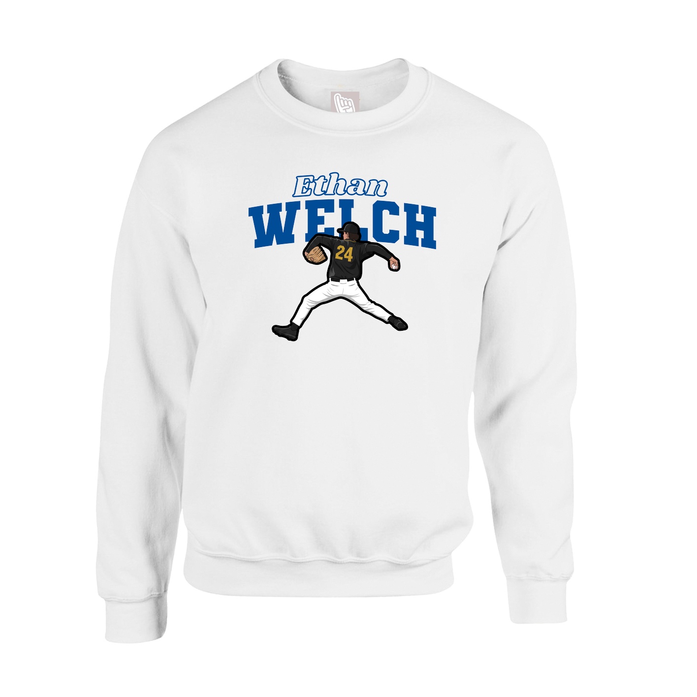 Fleece Crew — Name Arch in White
