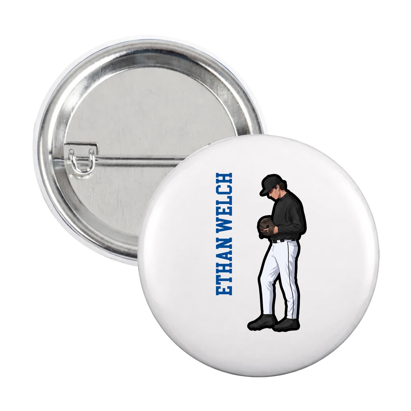 Game Day Button — Name Vertical in White