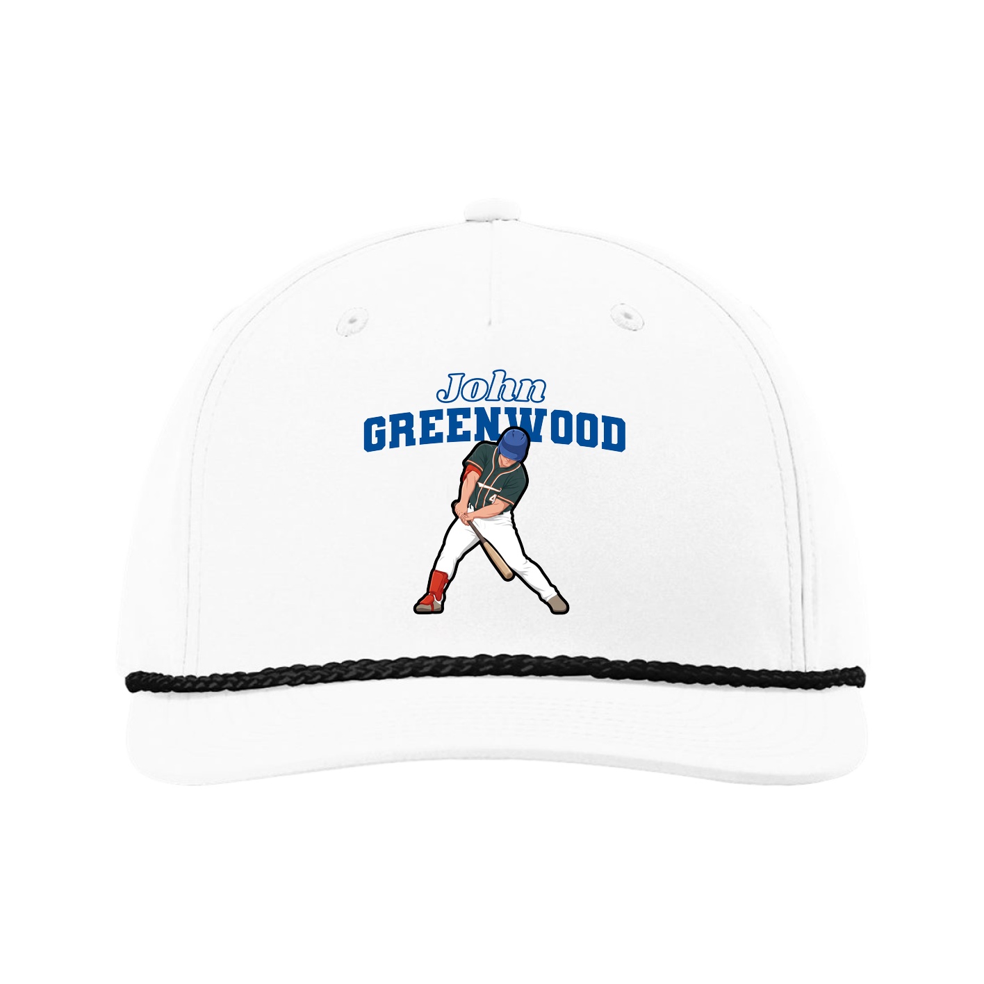 Five-Panel Classic Rope Cap — Name Arch in White
