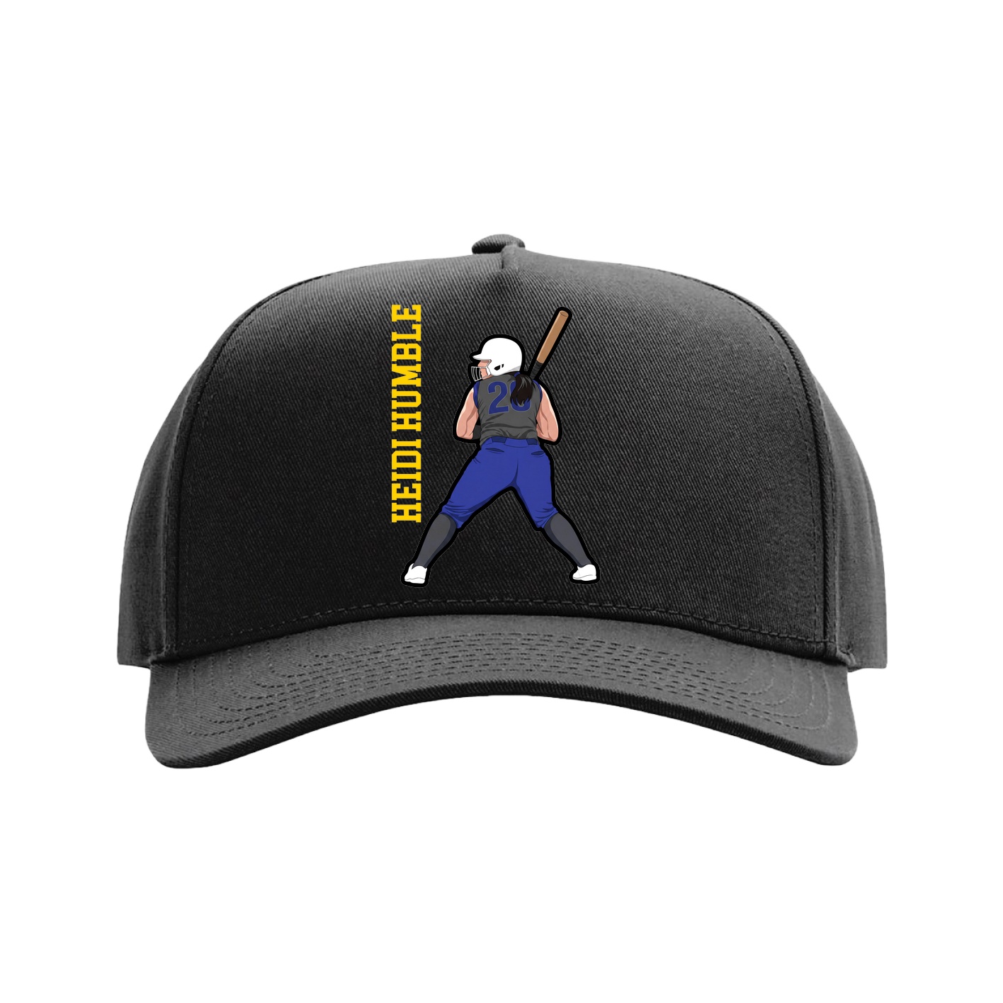 Full Fabric Five-Panel Champ Cap — Name Vertical in Black