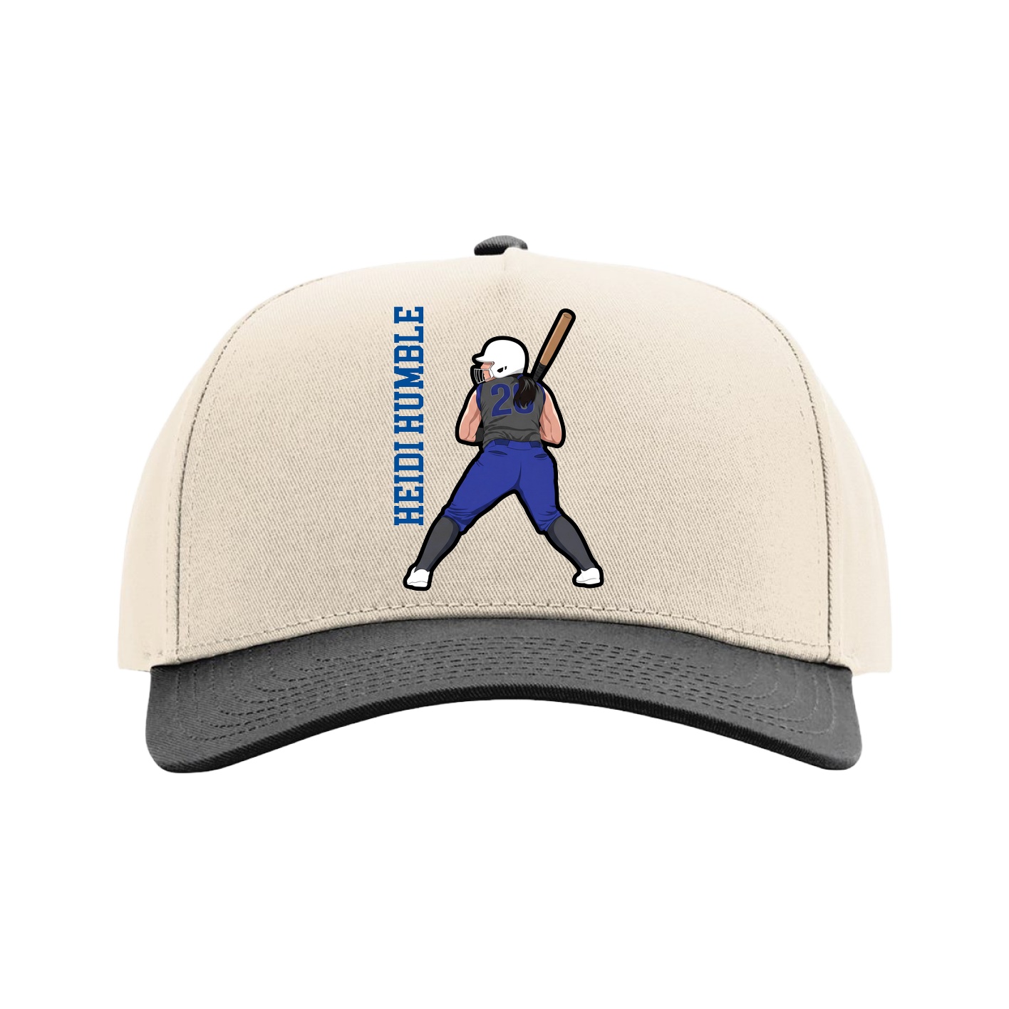 Full Fabric Five-Panel Champ Cap — Name Vertical in Cream/Black
