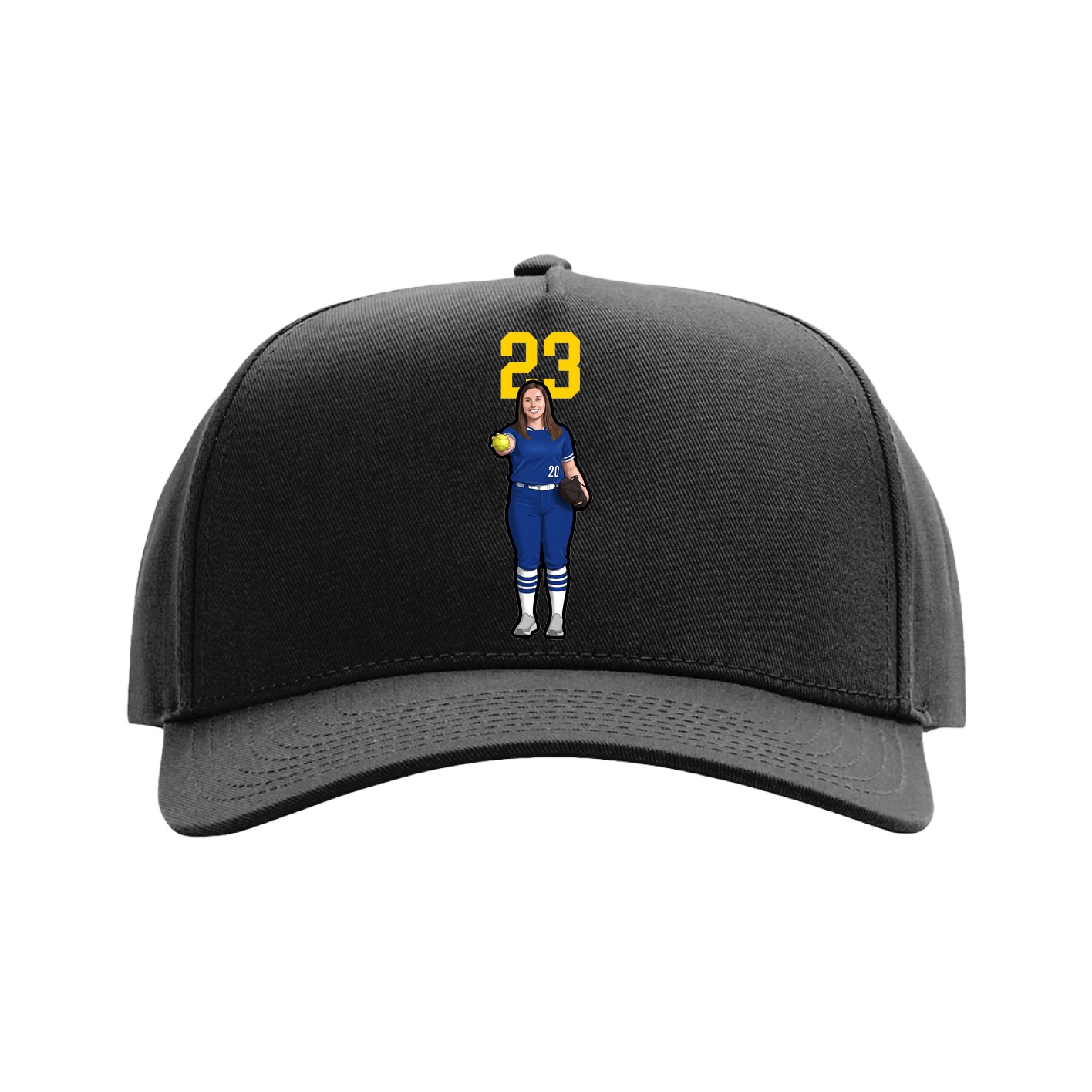 Full Fabric Five-Panel Champ Cap — Number Top in Black