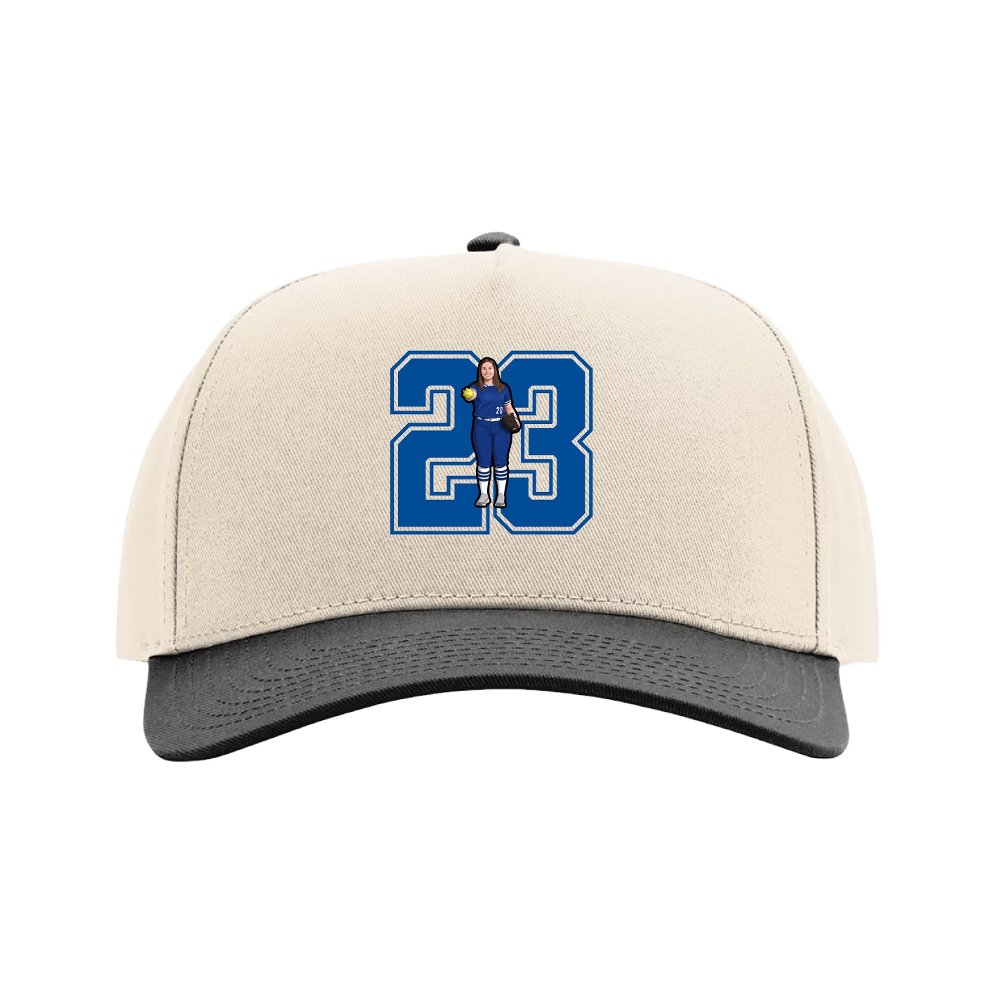 Full Fabric Five-Panel Champ Cap — Number in Cream/Black