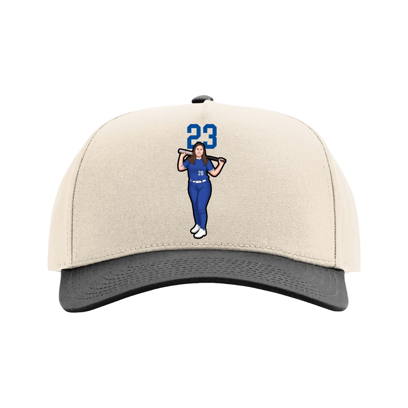 Full Fabric Five-Panel Champ Cap — Number Top in Cream/Black