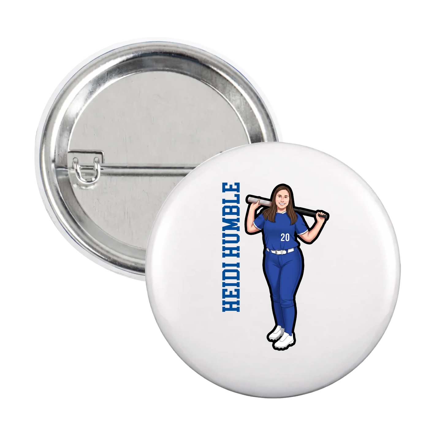 Game Day Button — Name Vertical in White