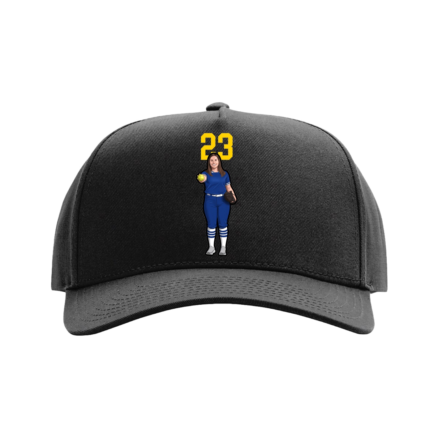 Full Fabric Five-Panel Champ Cap — Number Top in Black