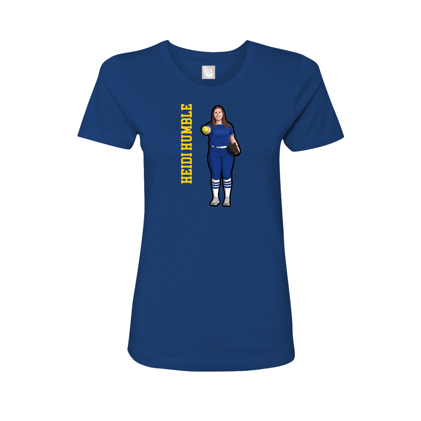 Fitted Women's Tee — Name Vertical in Royal