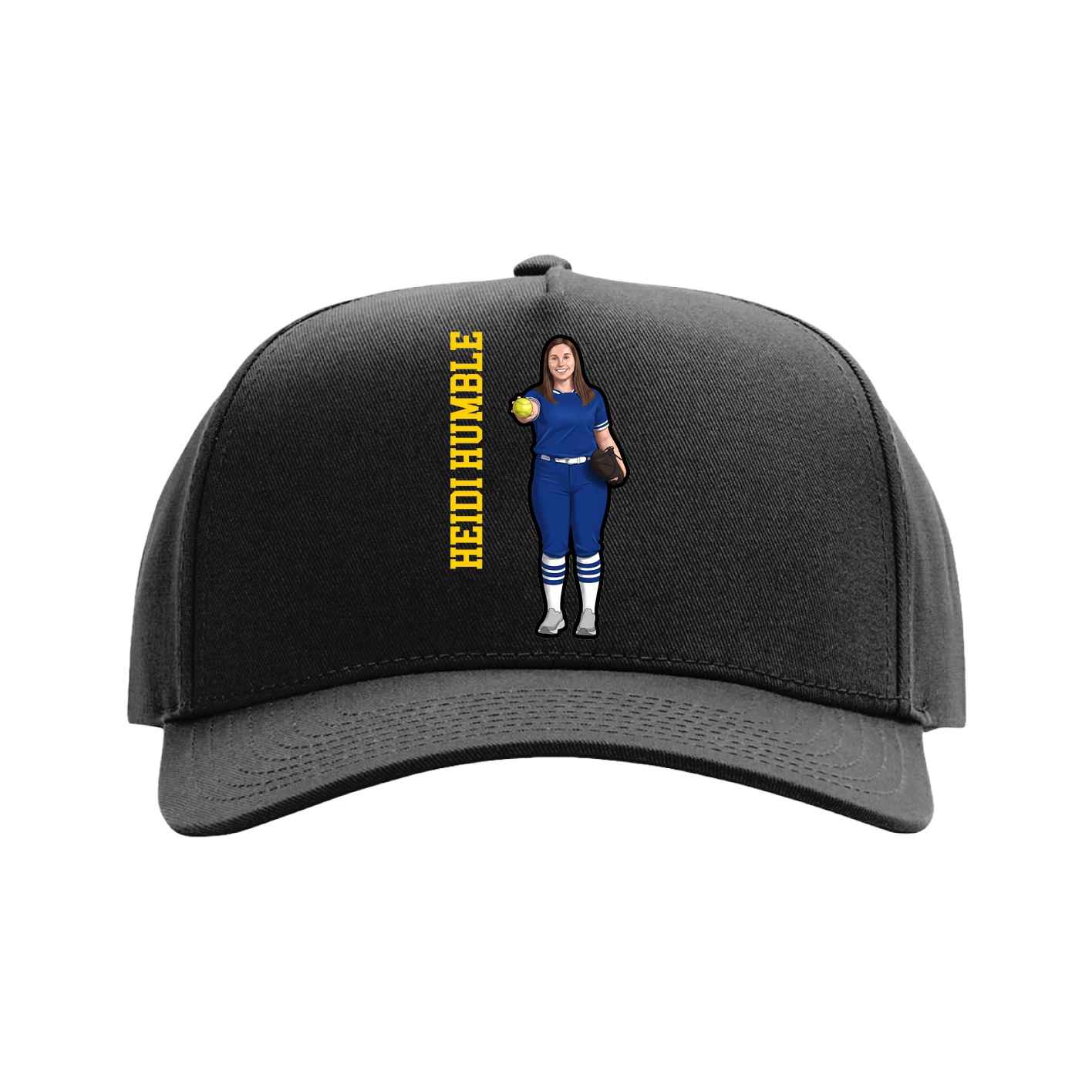 Full Fabric Five-Panel Champ Cap — Name Vertical in Black