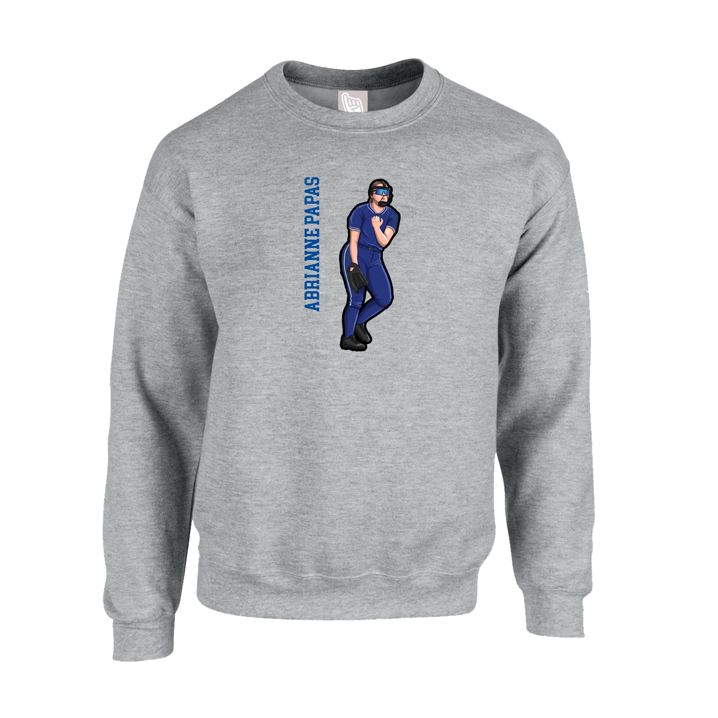 Fleece Crew — Name Vertical in Grey