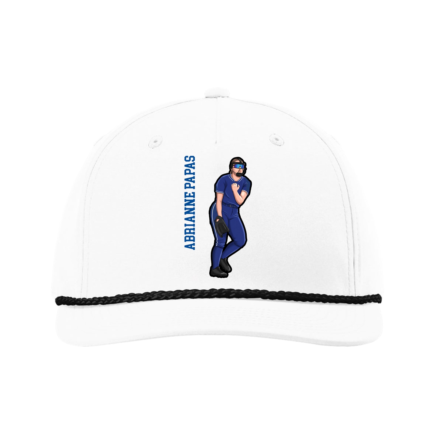 Five-Panel Classic Rope Cap — Name Vertical in White
