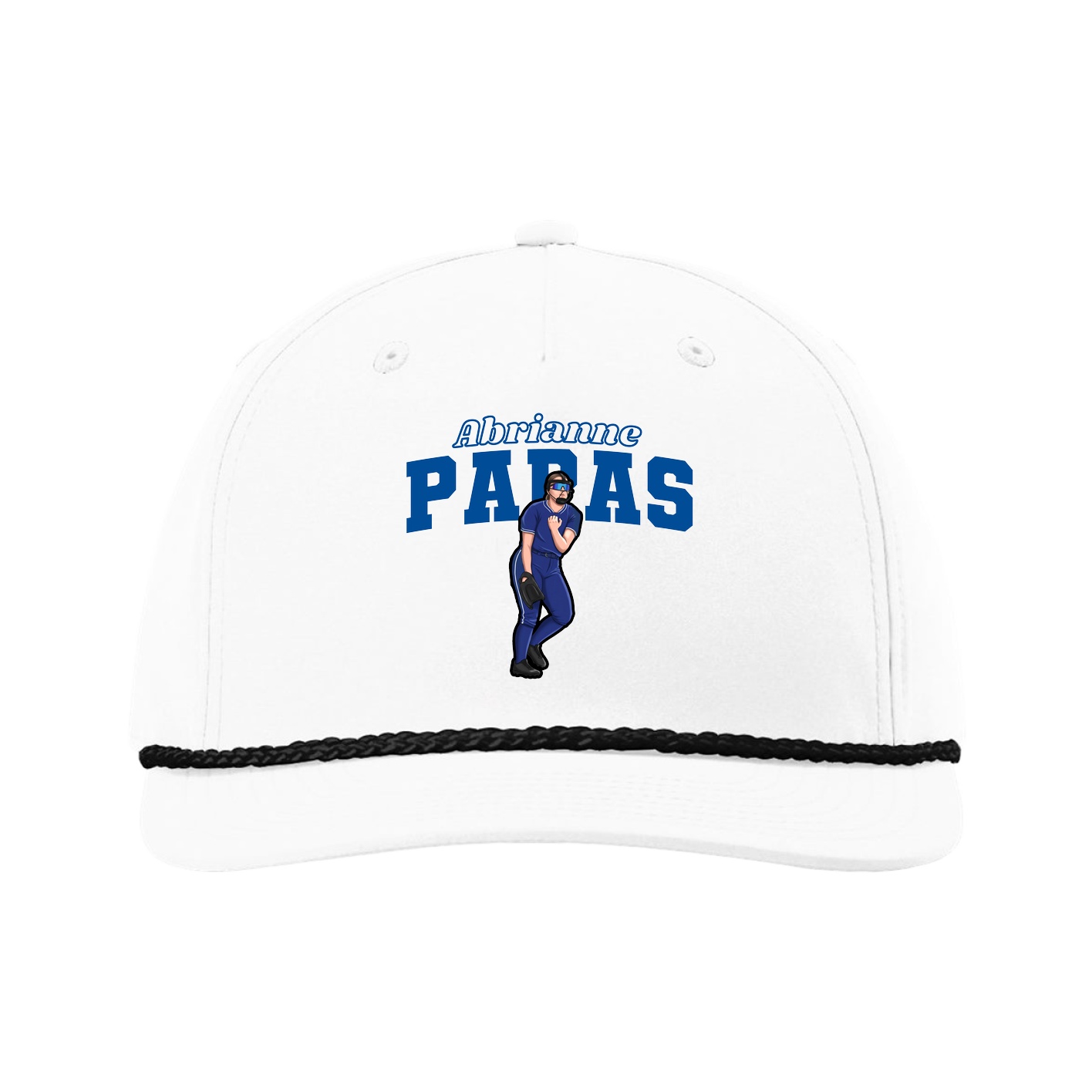 Five-Panel Classic Rope Cap — Name Arch in White