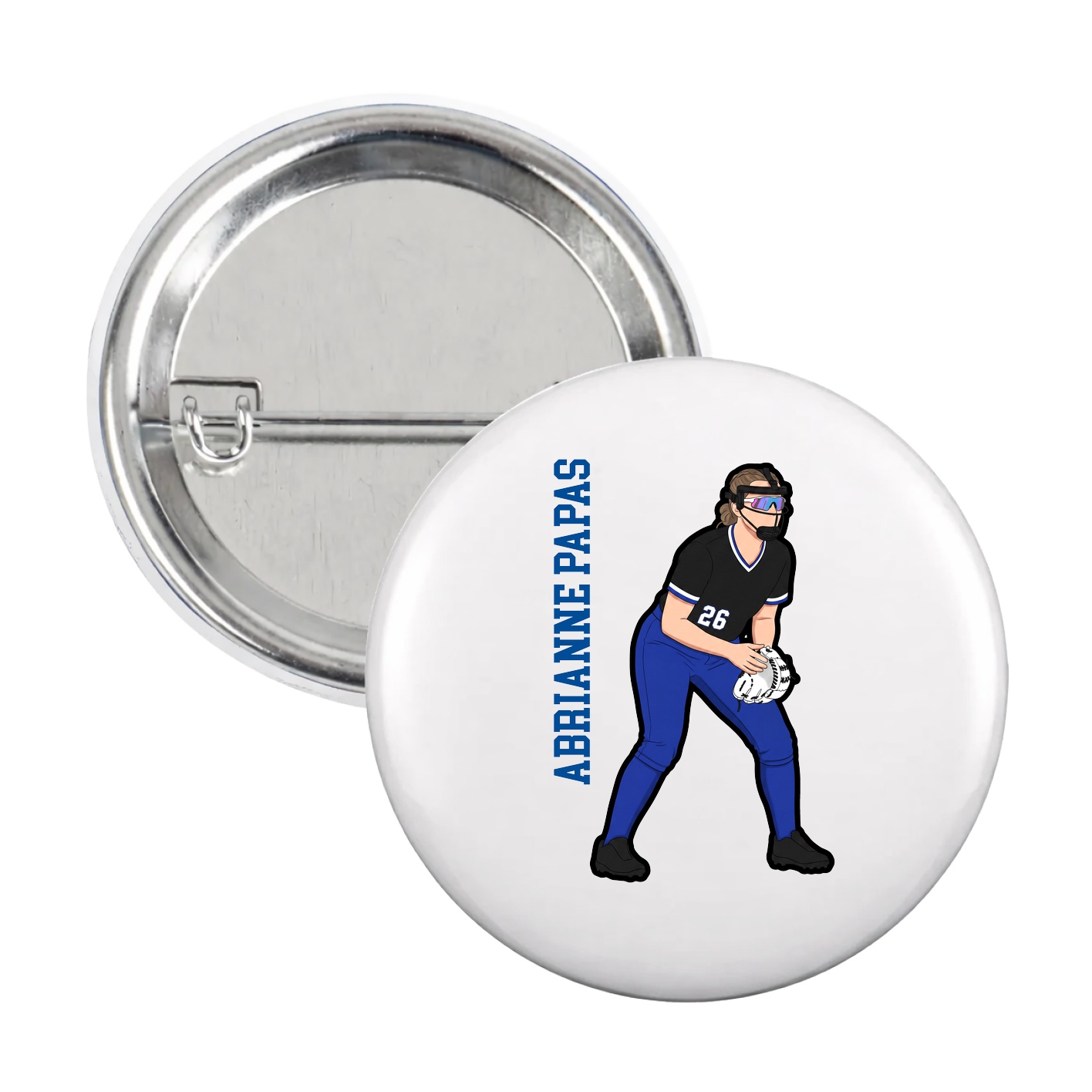 Game Day Button — Name Vertical in White