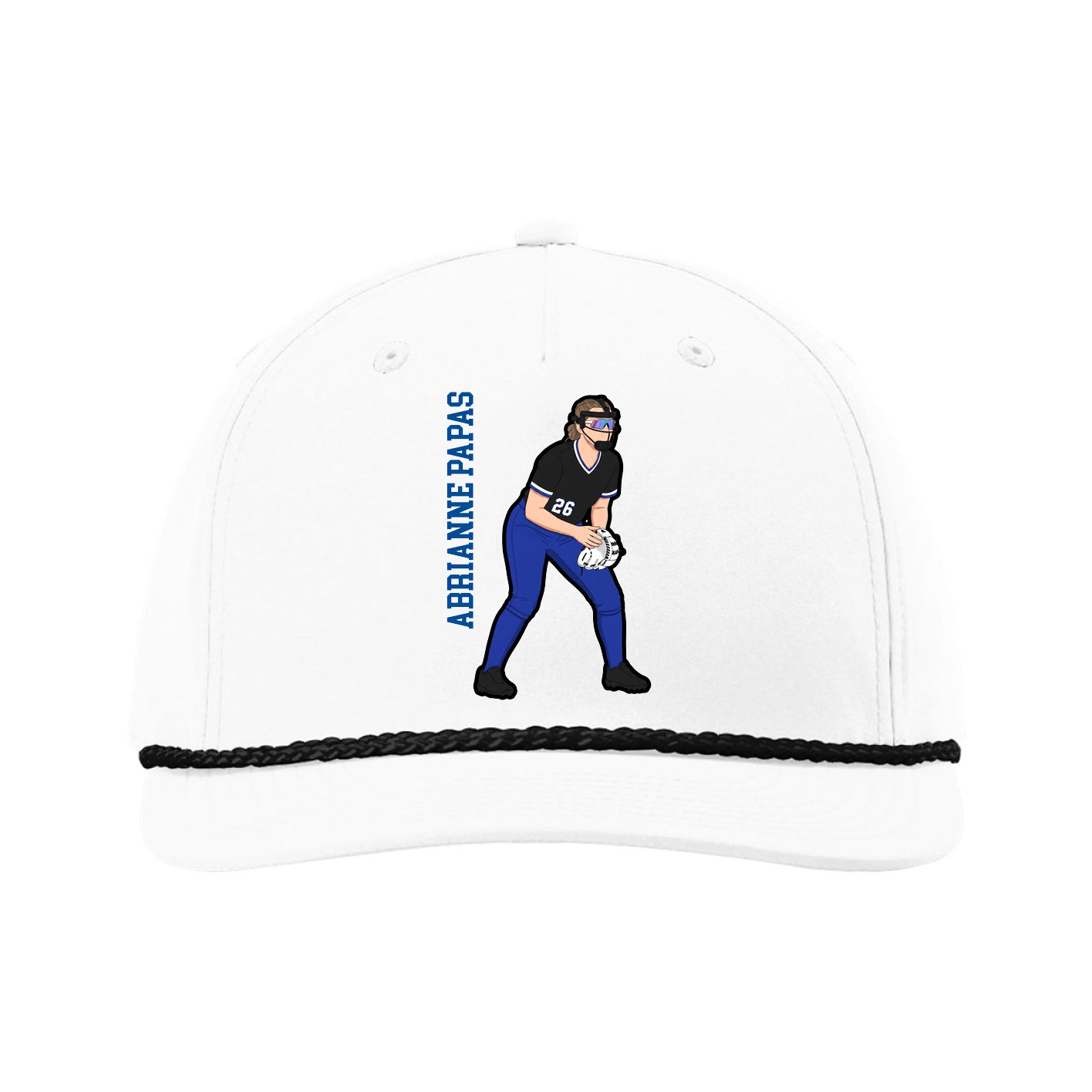 Five-Panel Classic Rope Cap — Name Vertical in White