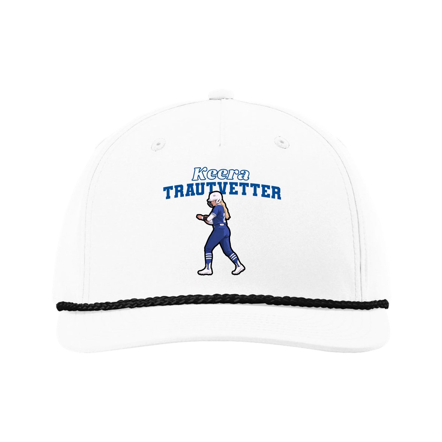 Five-Panel Classic Rope Cap — Name Arch in White