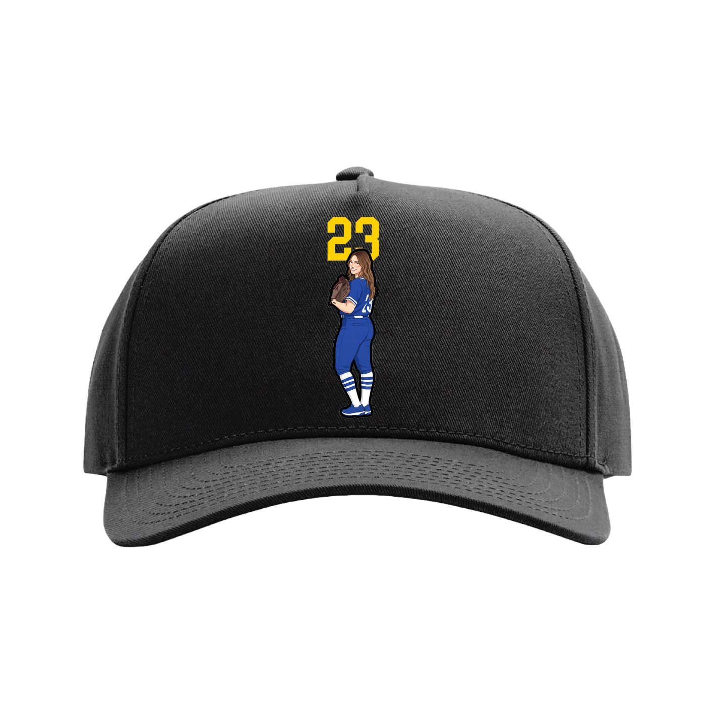 Full Fabric Five-Panel Champ Cap — Number Top in Black