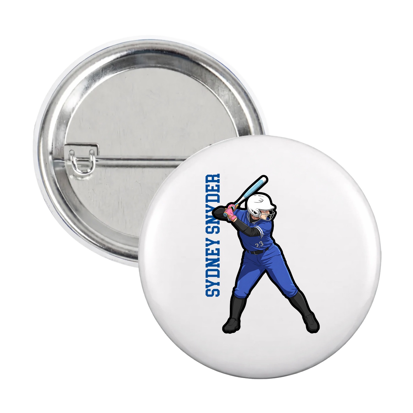Game Day Button — Name Vertical in White