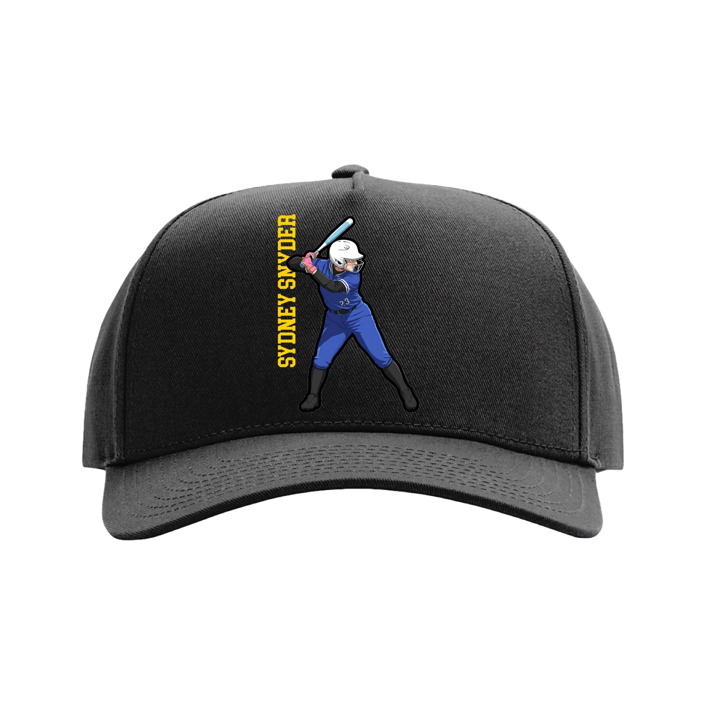 Full Fabric Five-Panel Champ Cap — Name Vertical in Black
