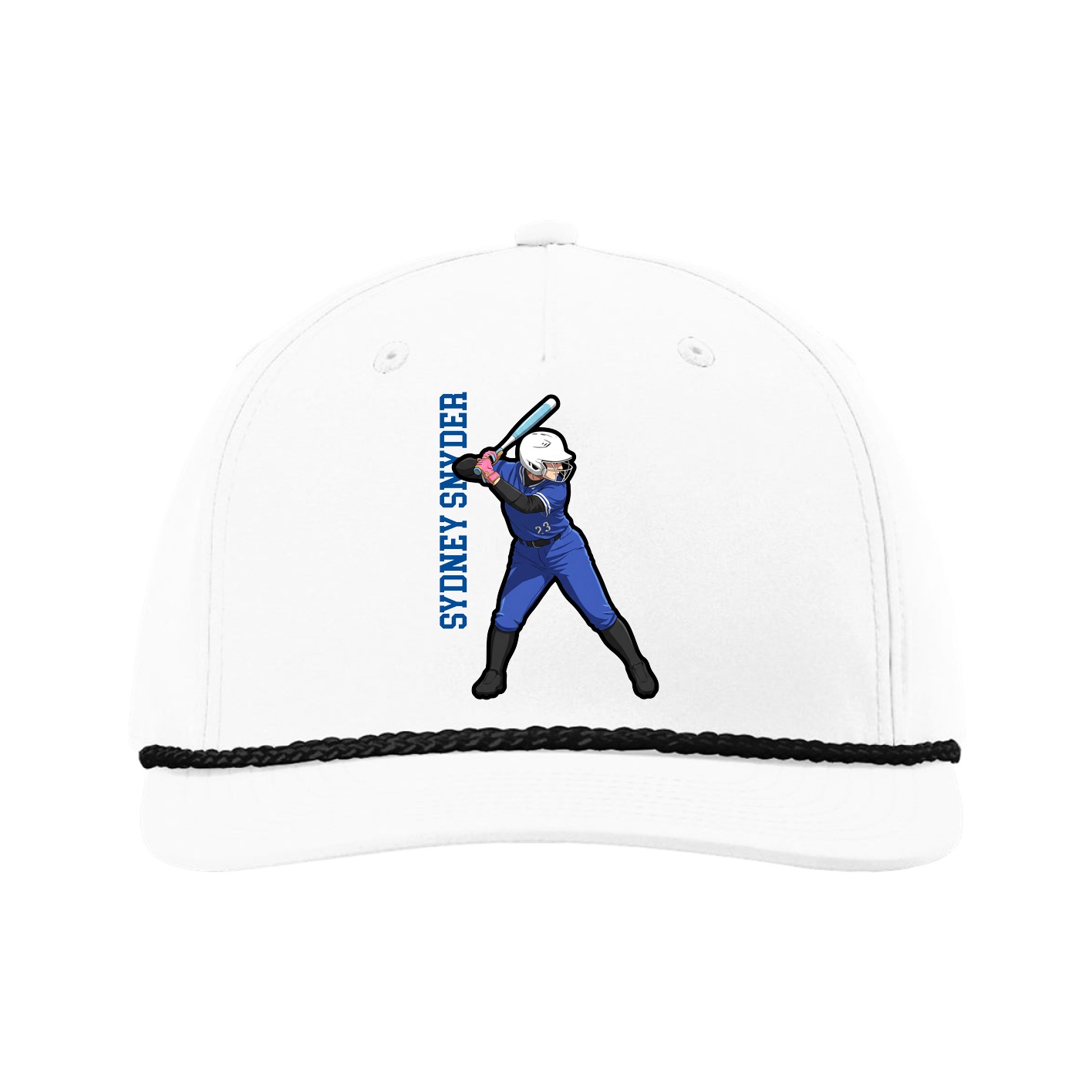 Five-Panel Classic Rope Cap — Name Vertical in White