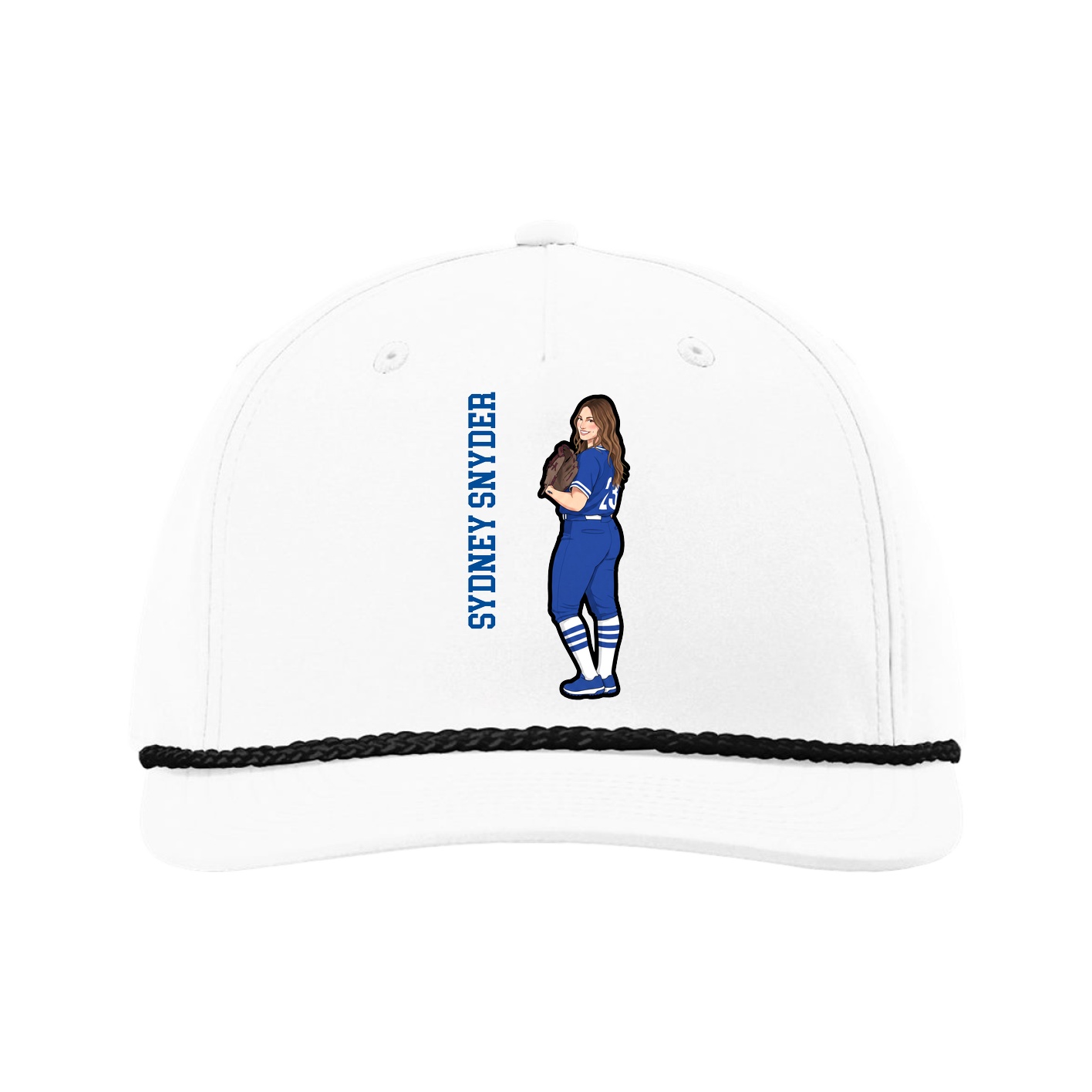 Five-Panel Classic Rope Cap — Name Vertical in White