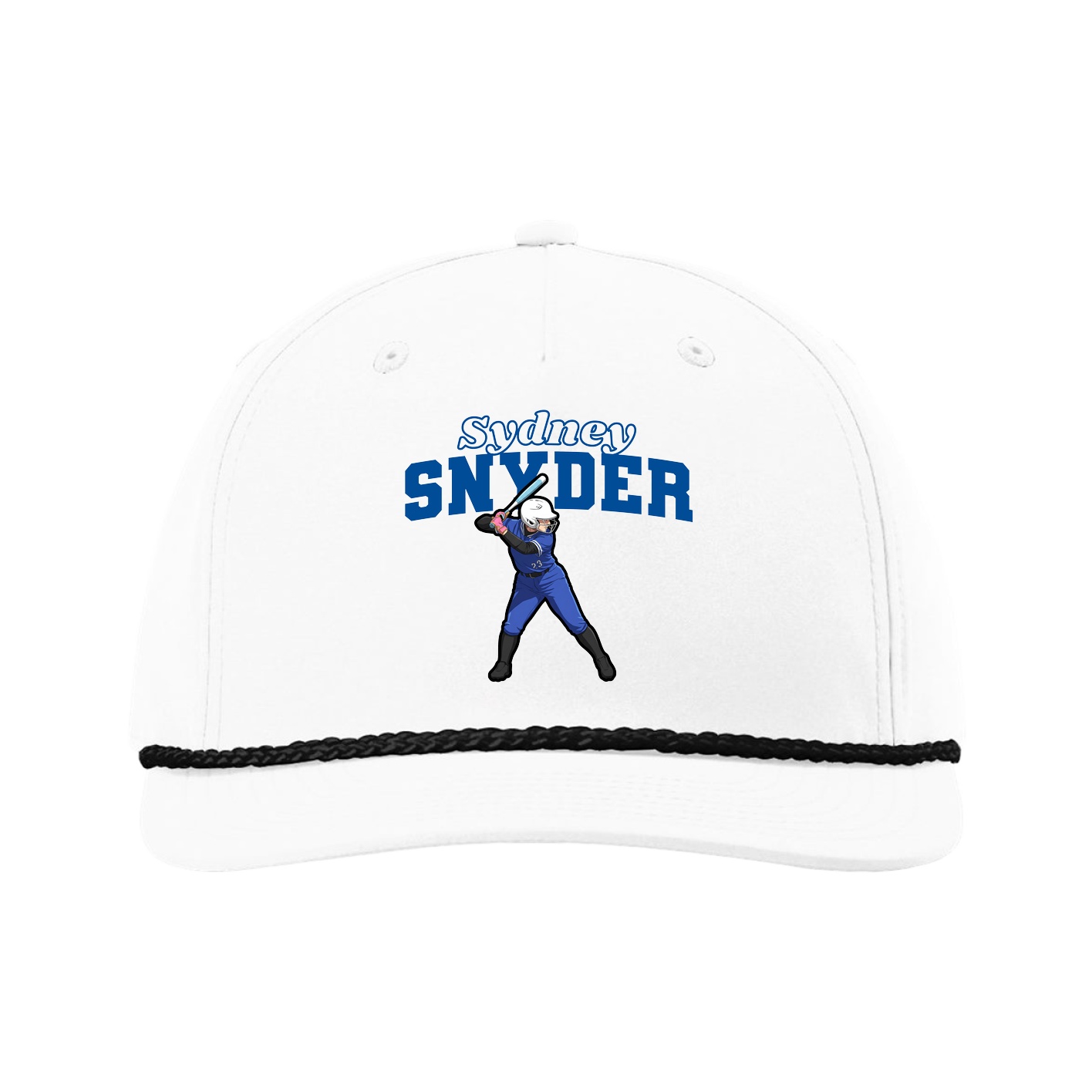 Five-Panel Classic Rope Cap — Name Arch in White