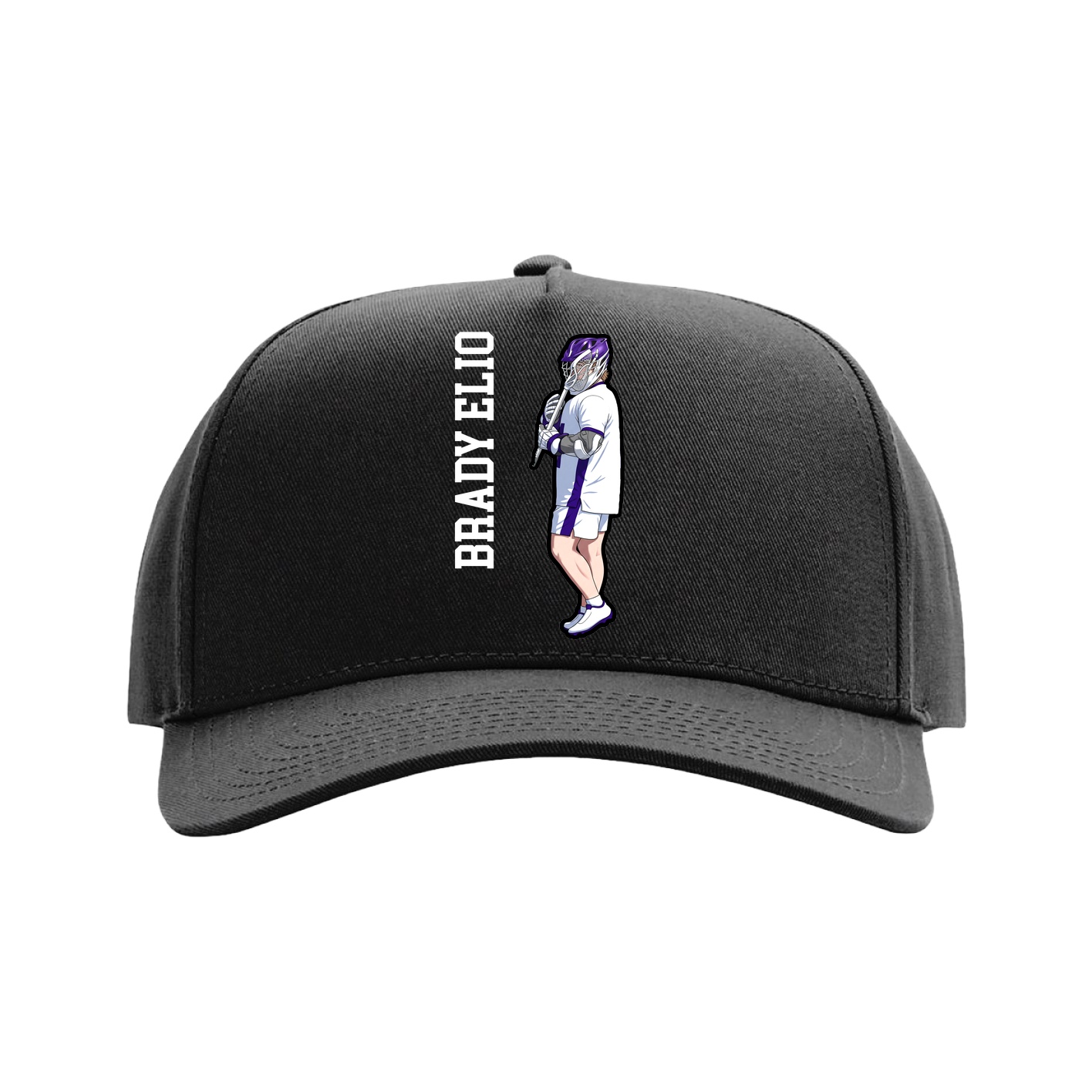 Full Fabric Five-Panel Champ Cap — Name Vertical in Black