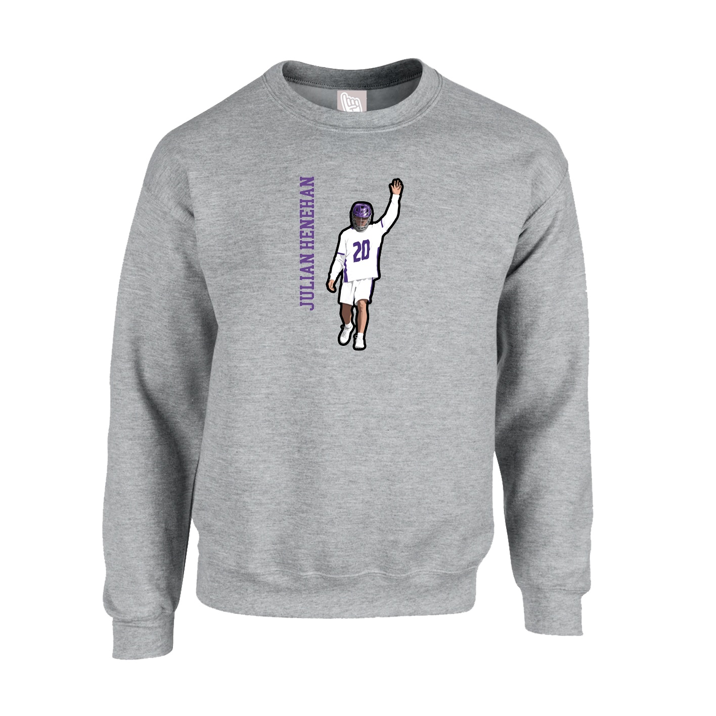 Fleece Crew — Name Vertical in Grey