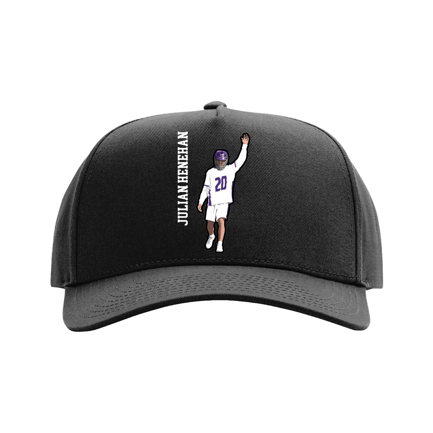 Full Fabric Five-Panel Champ Cap — Name Vertical in Black