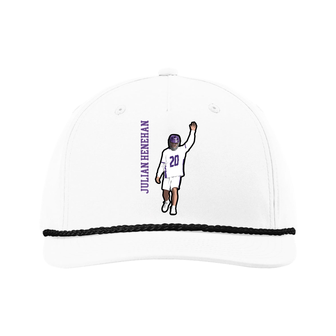 Five-Panel Classic Rope Cap — Name Vertical in White