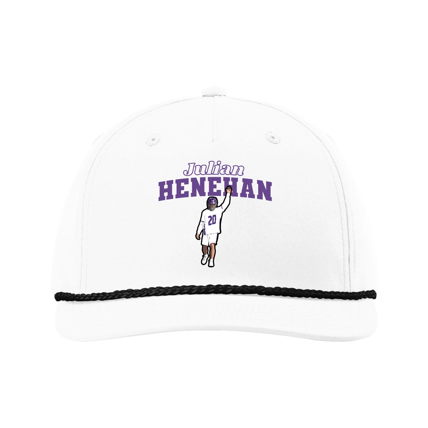 Five-Panel Classic Rope Cap — Name Arch in White