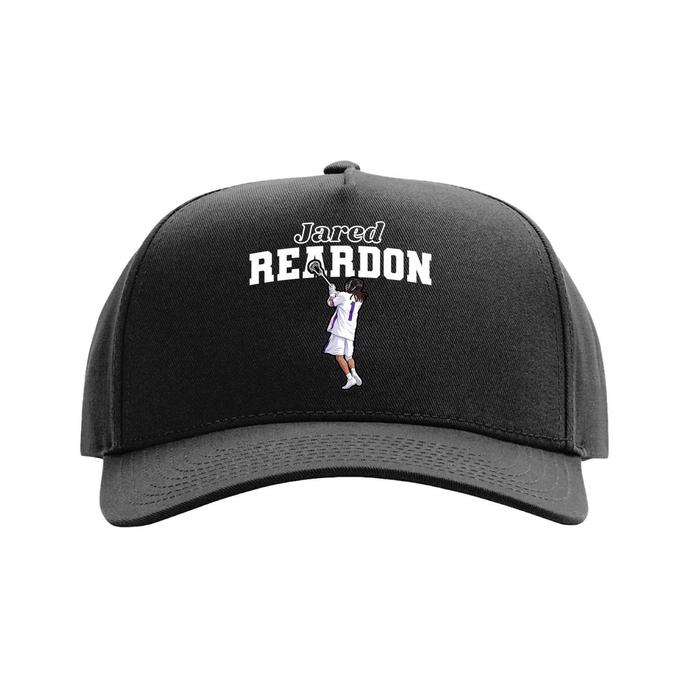 Full Fabric Five-Panel Champ Cap — Name Arch in Black