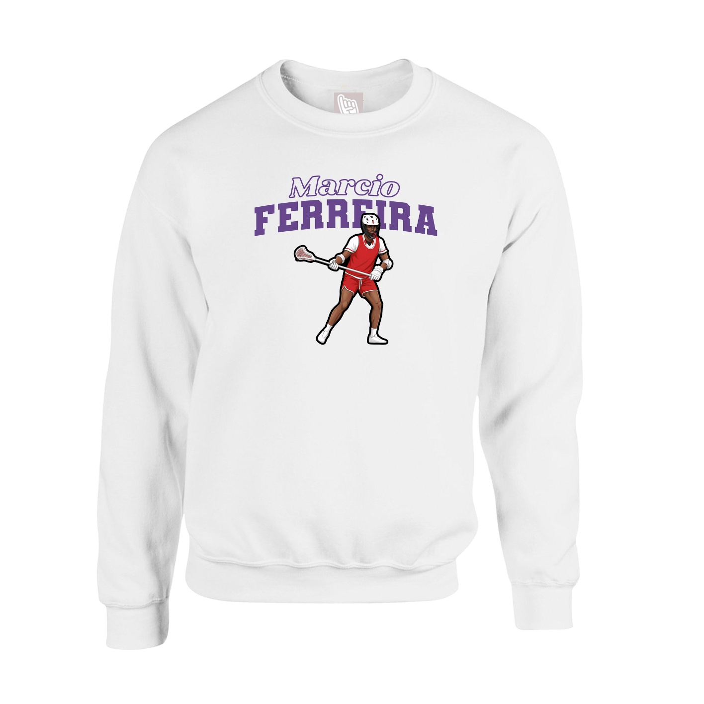 Fleece Crew — Name Arch in White