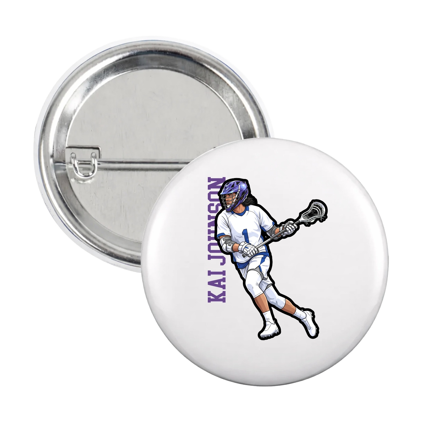 Game Day Button — Name Vertical in White