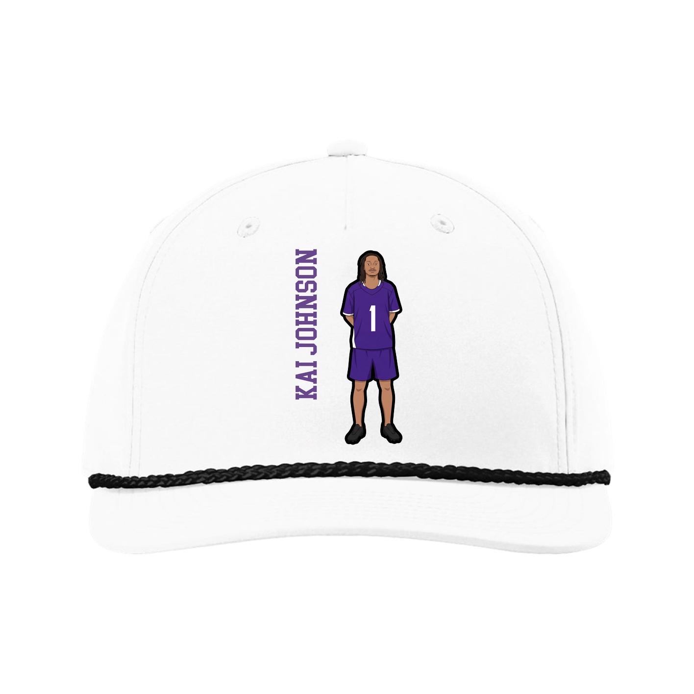 Five-Panel Classic Rope Cap — Name Vertical in White