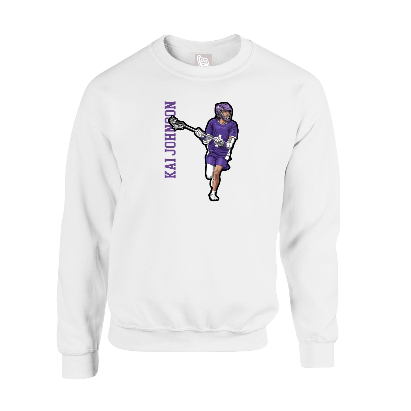 Fleece Crew — Name Vertical in White